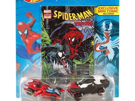 Hot Wheels Marvel Spider-Man vs. Venom Character Car 2-Pack with Mini Comic Cheap